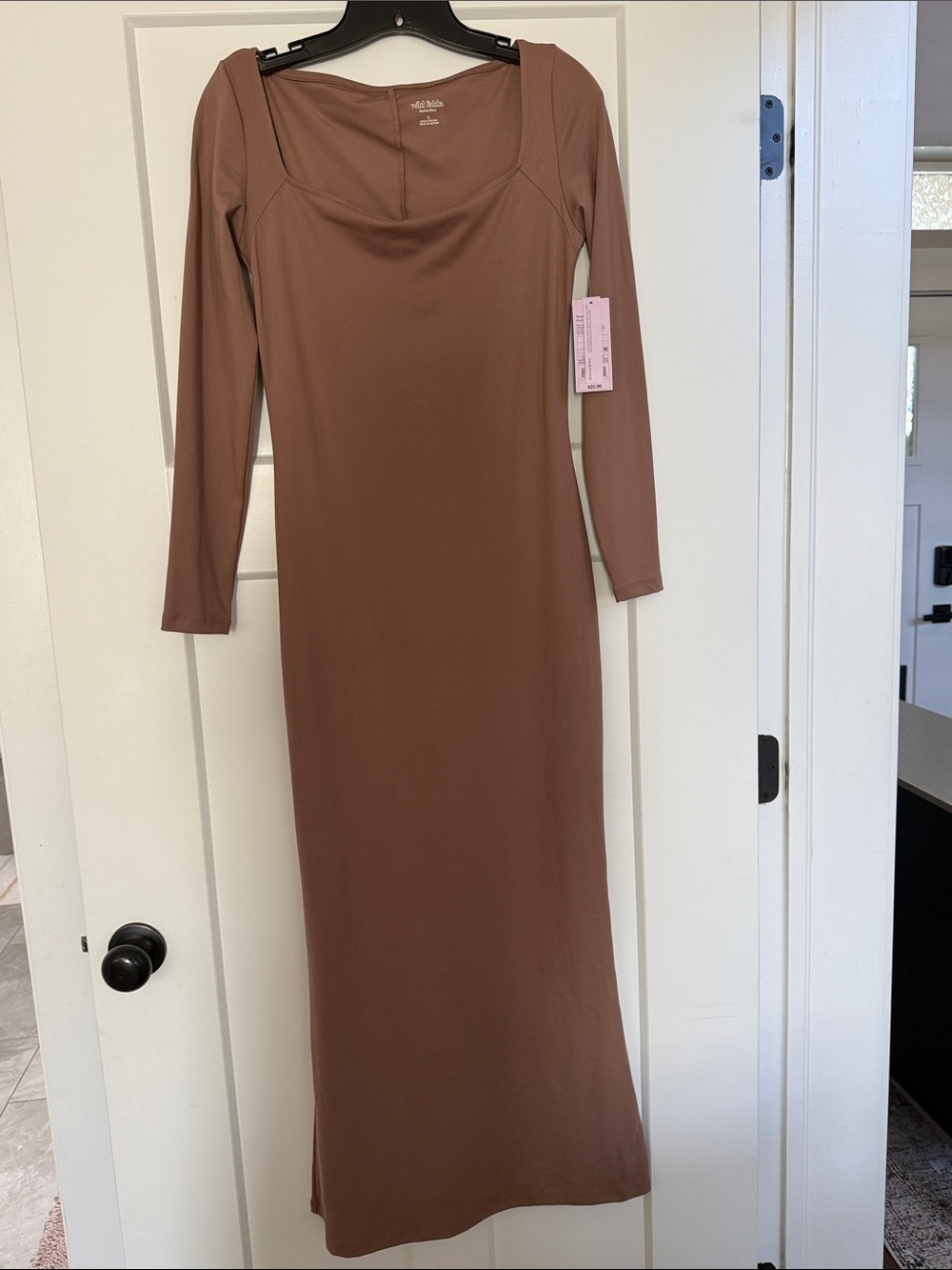 NWT Wild Fable Long-Sleeve Brown Scoop Neck Bodycon Dress
